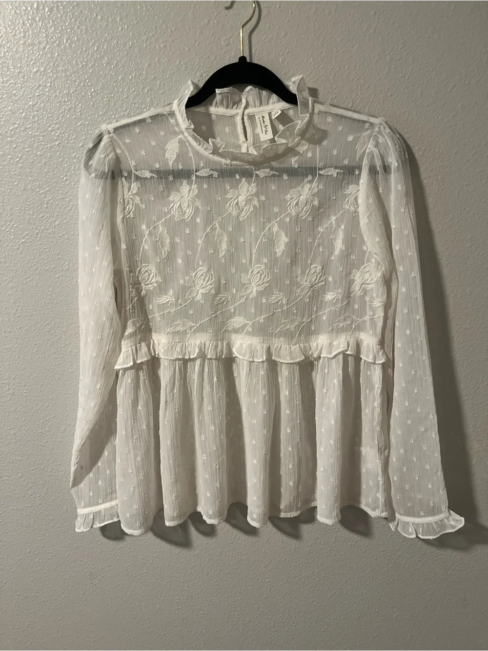 Free People sheer Delicate White Floral Lace Peplum Blouse top size 4/ small